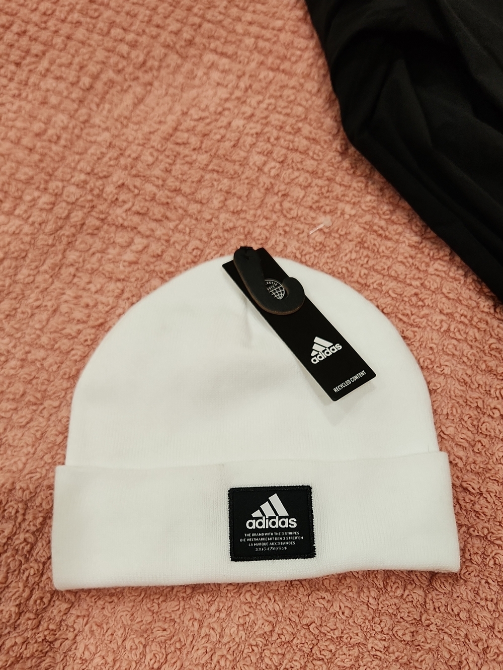 adidas White Mens Cuffed Knit Beanie with Black Logo Patch